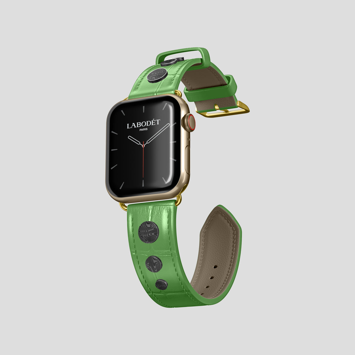 Apple-Green Classic Strap For Apple Watch 42mm In Alligator with Gold Metal -1 | Apple-Green-Gold