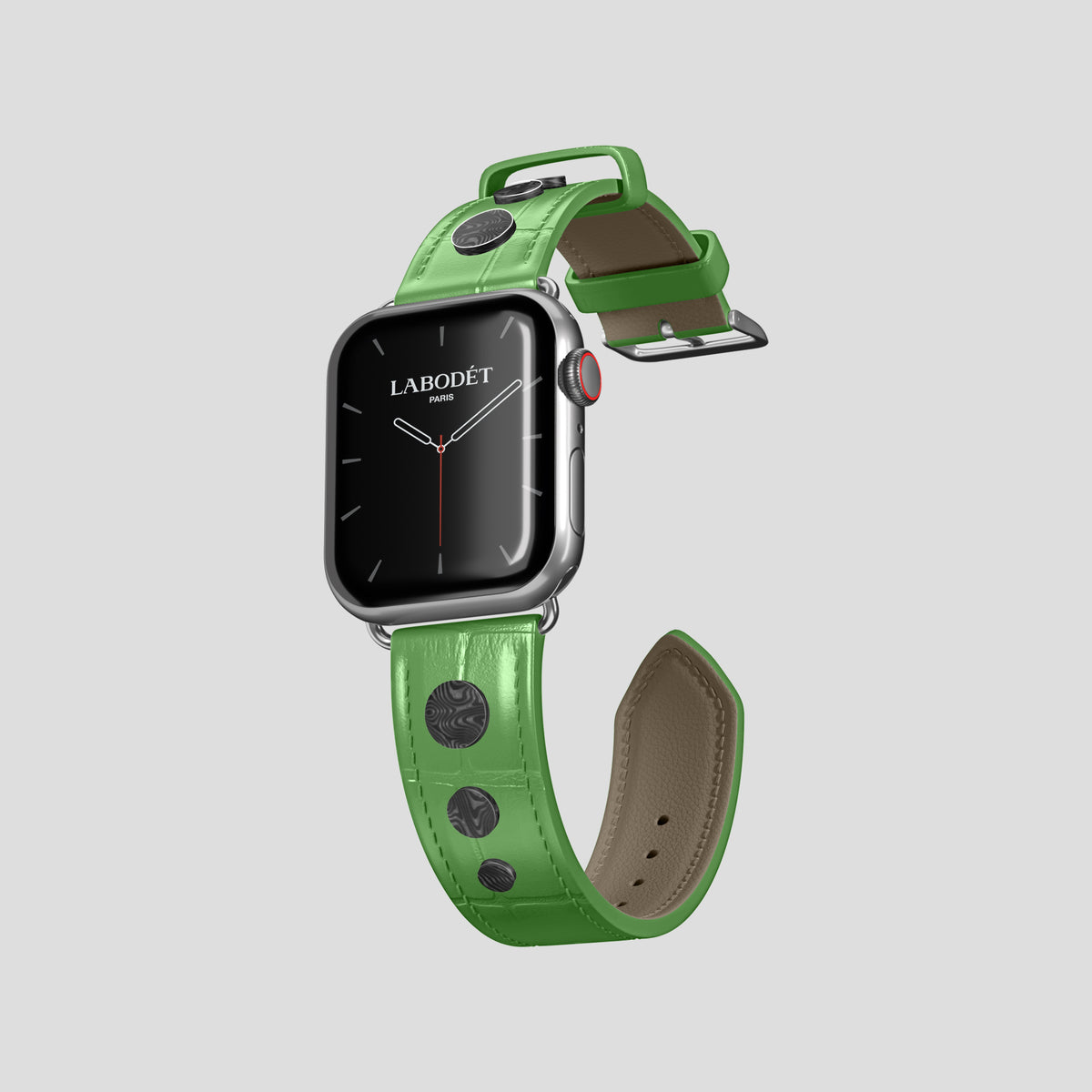 Apple-Green Classic Strap For Apple Watch 42mm In Alligator with Steel Metal -1 | Apple-Green-Steel
