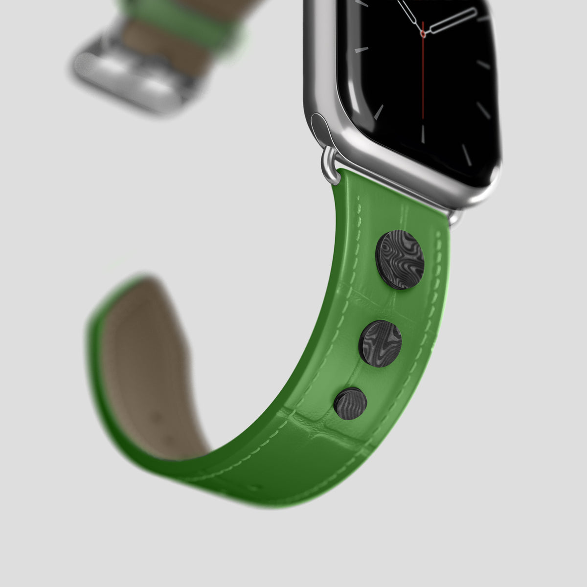 Apple-Green Classic Strap For Apple Watch 42mm In Alligator with Steel Metal -4 | Apple-Green-Steel
