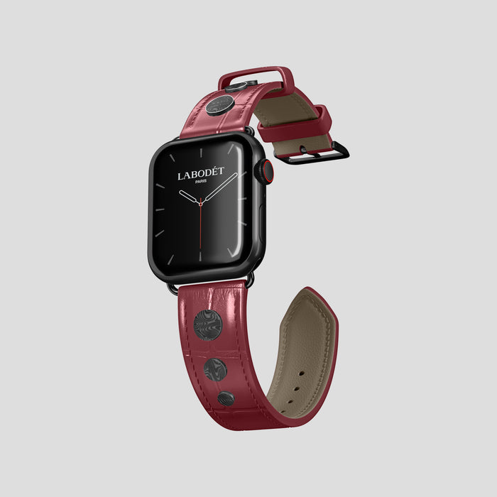 Burgundy Classic Strap For Apple Watch 42mm In Alligator with Black Metal -1 | Burgundy-Black
