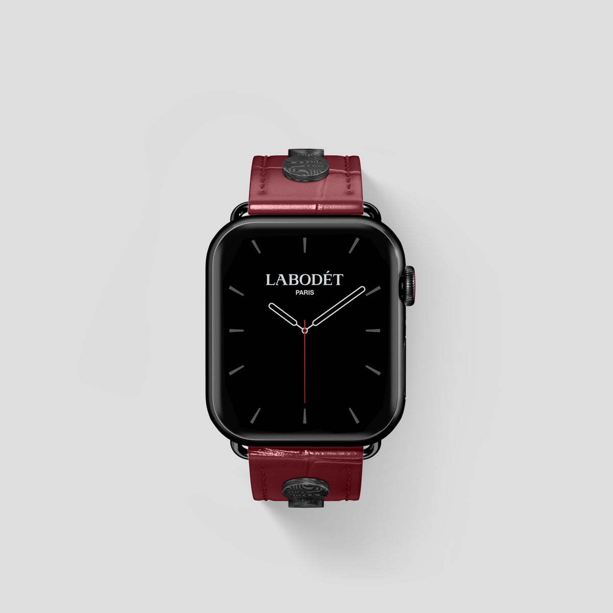 Burgundy Classic Strap For Apple Watch 42mm In Alligator with Black Metal -2 | Burgundy-Black