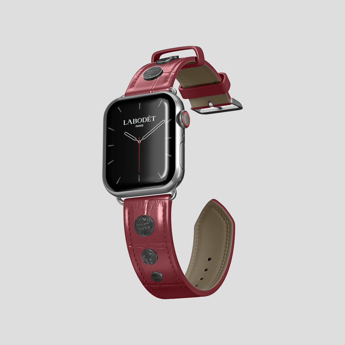 Burgundy Classic Strap For Apple Watch 42mm In Alligator with Steel Metal -1 | Burgundy-Steel