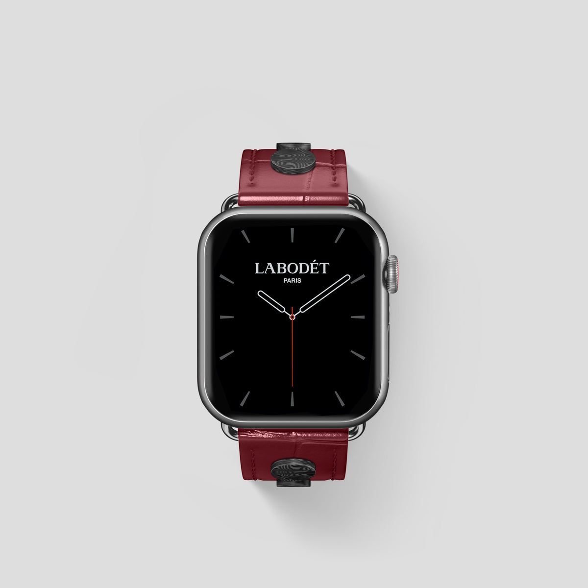Burgundy Classic Strap For Apple Watch 42mm In Alligator with Steel Metal -2 | Burgundy-Steel