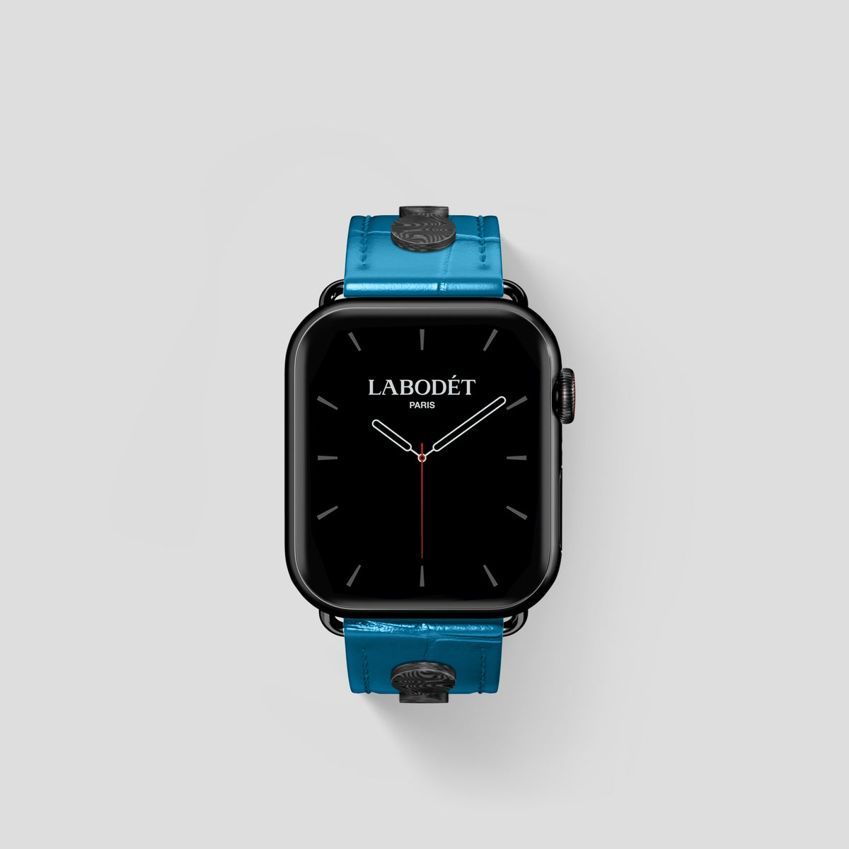 Curaçao-Blue Classic Strap For Apple Watch 42mm In Alligator with Black Metal -2 | Curaçao-Blue-Black