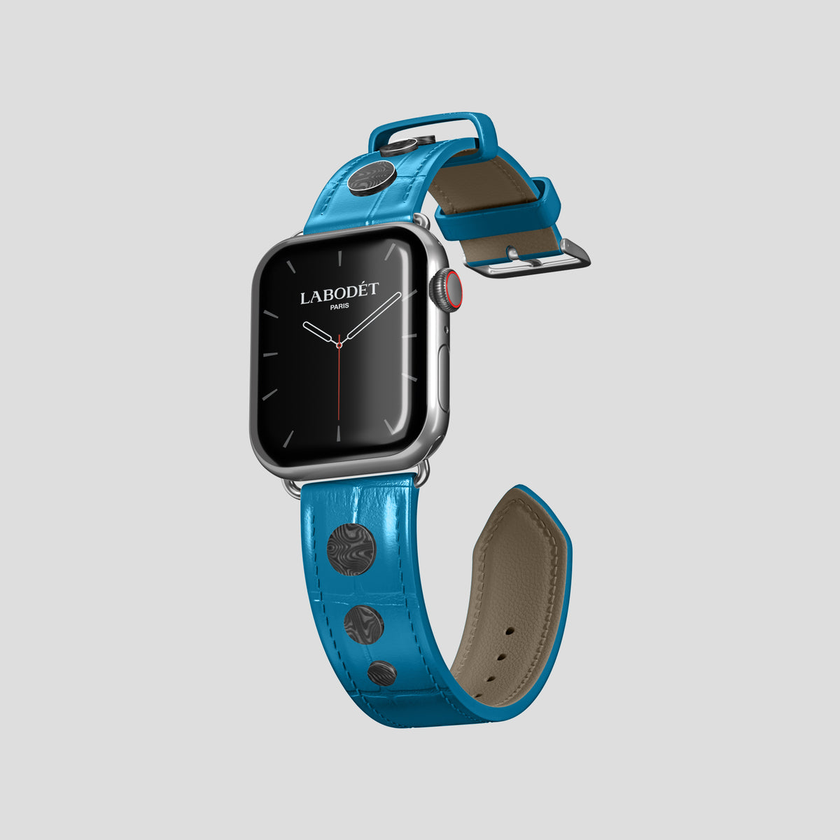 Curaçao-Blue Classic Strap For Apple Watch 42mm In Alligator with Steel Metal -1 | Curaçao-Blue-Steel