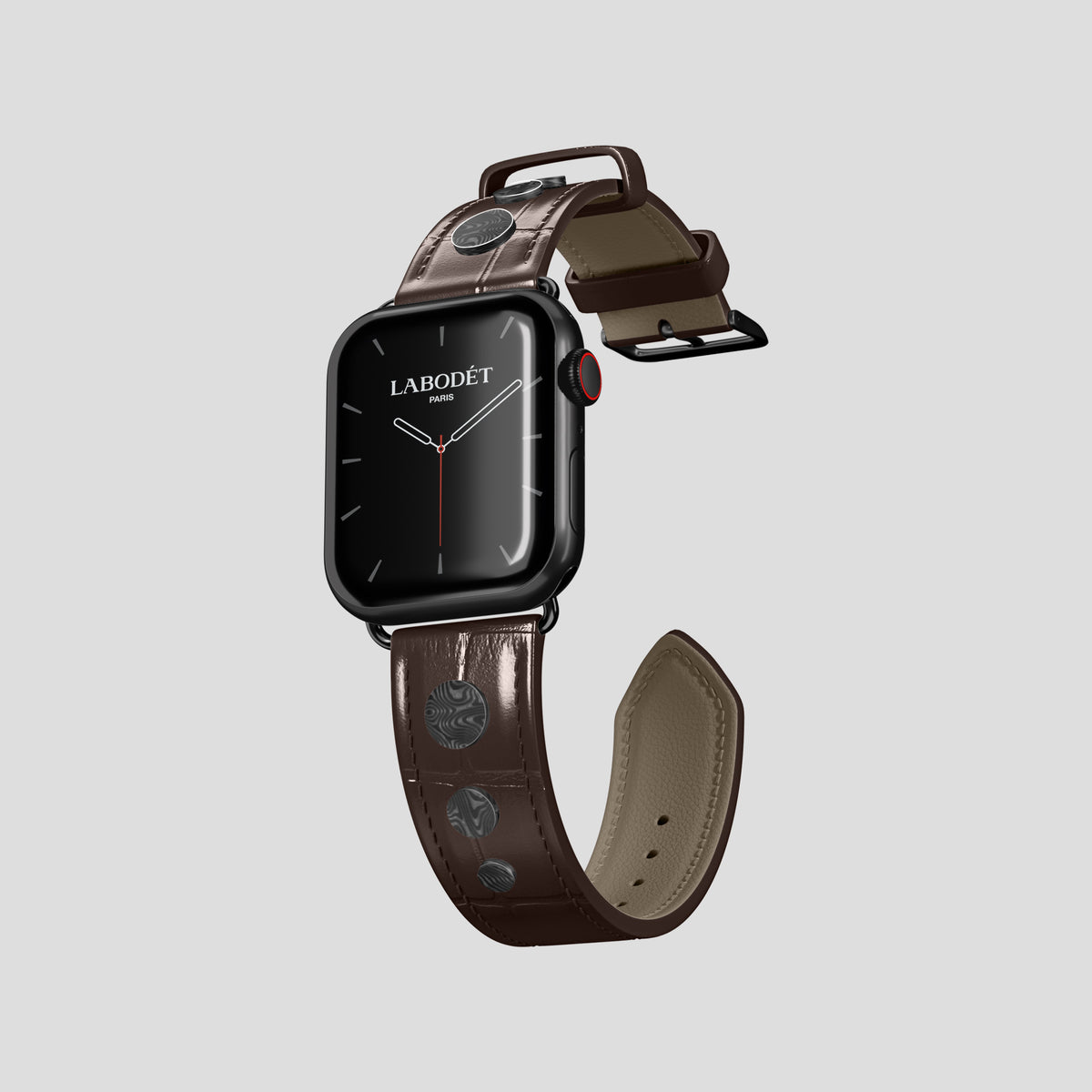 Dark-Brown Classic Strap For Apple Watch 42mm In Alligator with Black Metal -1 | Dark-Brown-Black