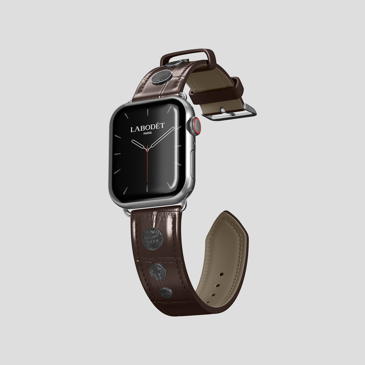 Dark-Brown Classic Strap For Apple Watch 42mm In Alligator with Steel Metal -1 | Dark-Brown-Steel