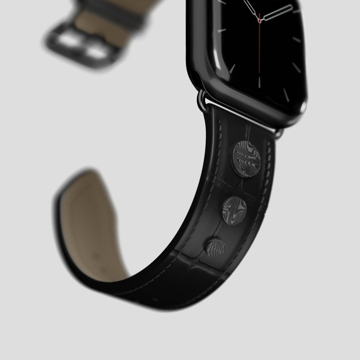 Black Classic Strap For Apple Watch 42mm In Alligator with Black Metal -4 | Black-Black