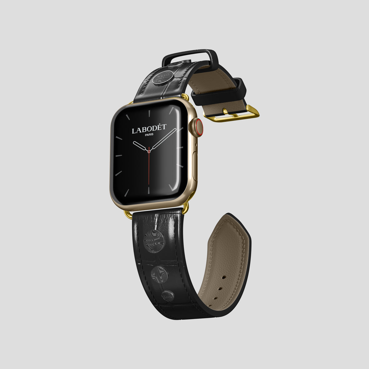 Black Classic Strap For Apple Watch 42mm In Alligator with Gold Metal -1 | Black-Gold