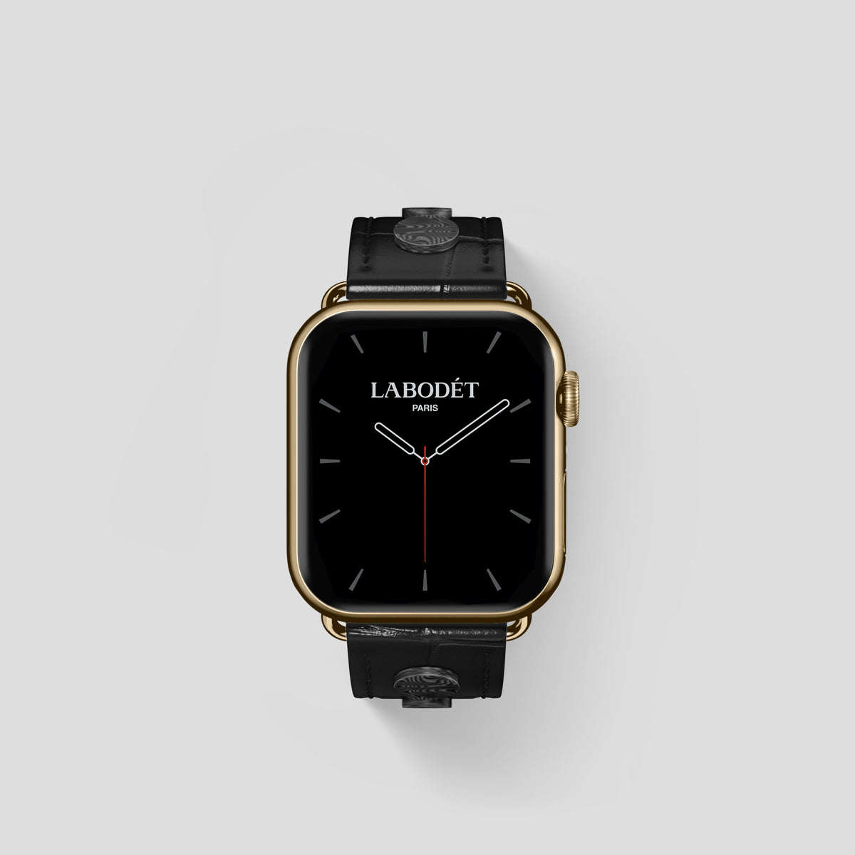 Black Classic Strap For Apple Watch 42mm In Alligator with Gold Metal -2 | Black-Gold