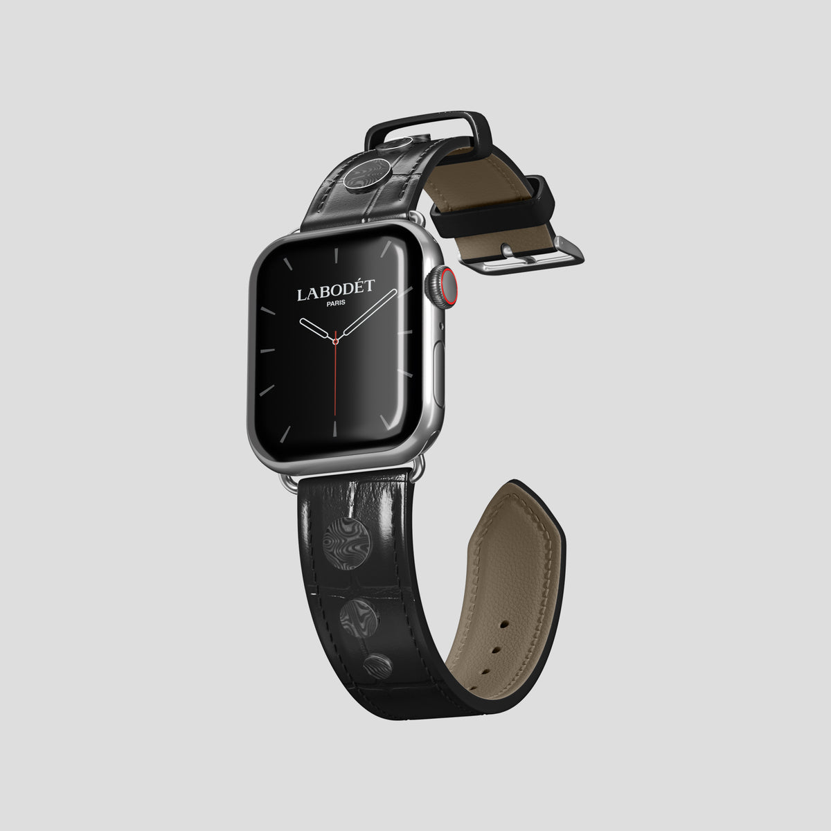 Black Classic Strap For Apple Watch 42mm In Alligator with Steel Metal -1 | Black-Steel