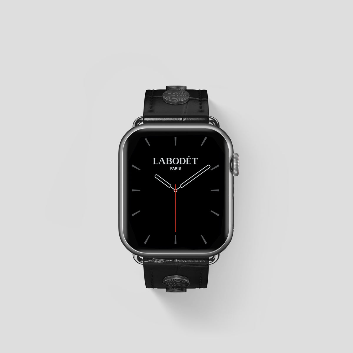 Black Classic Strap For Apple Watch 42mm In Alligator with Steel Metal -2 | Black-Steel