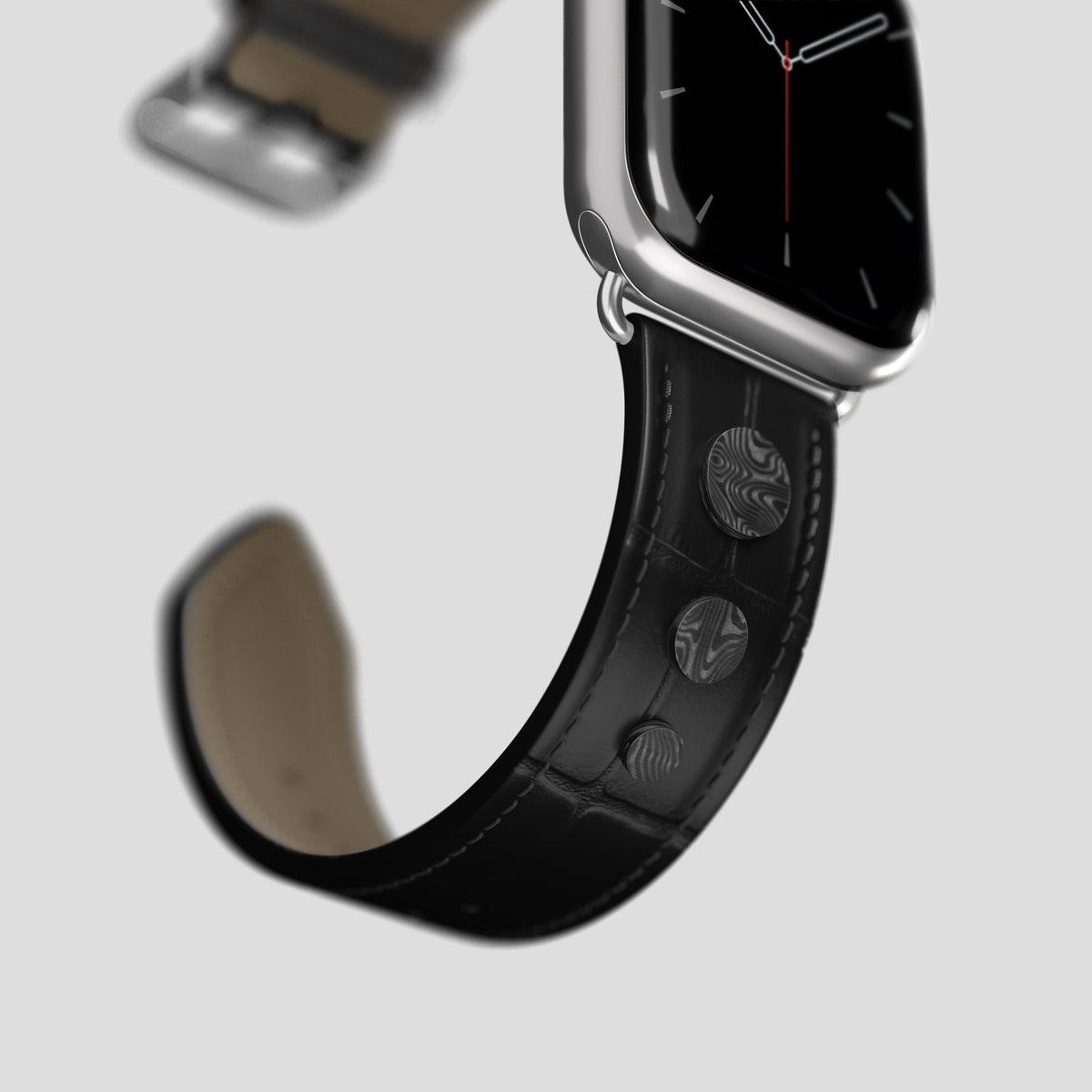 Black Classic Strap For Apple Watch 42mm In Alligator with Steel Metal -4 | Black-Steel