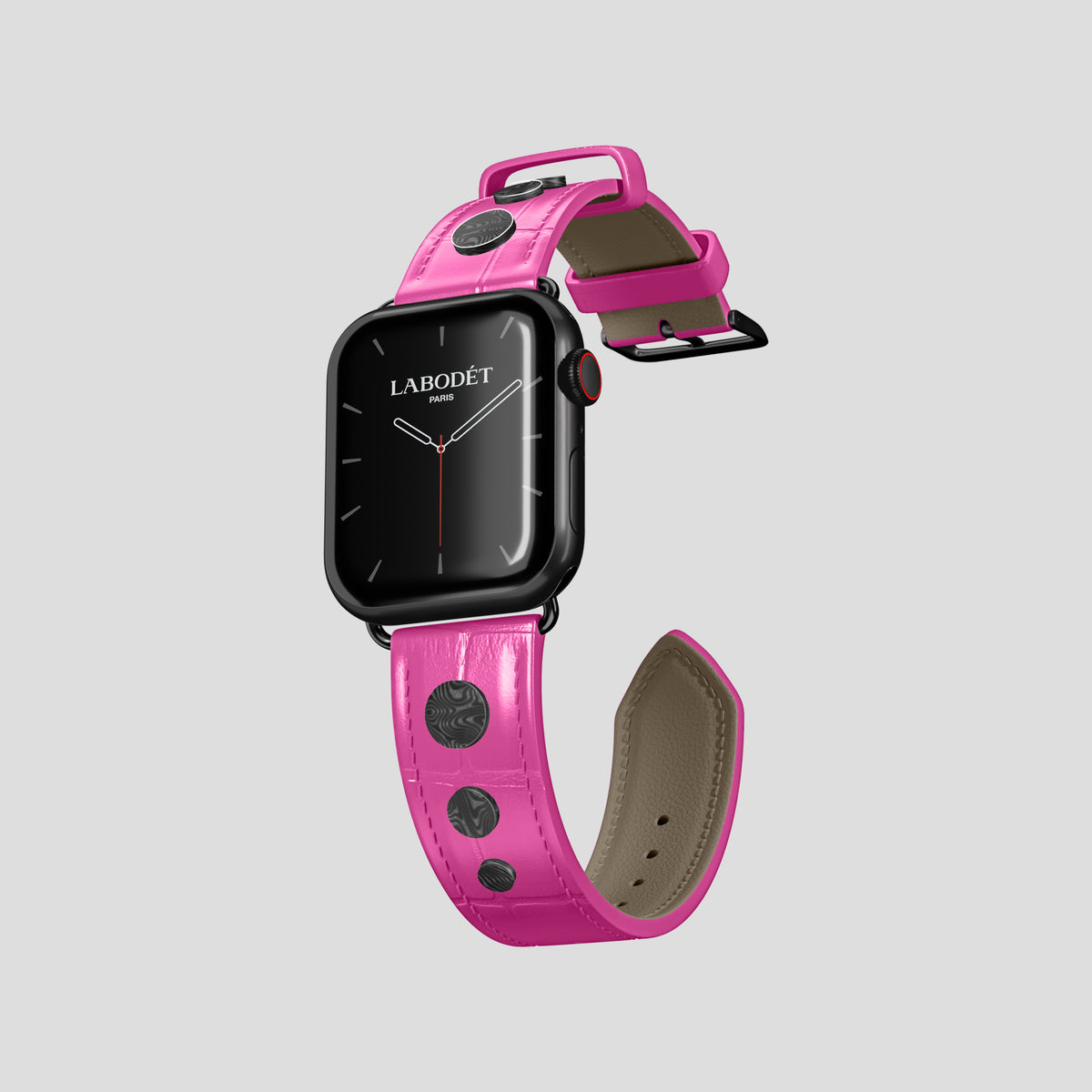Fuchsia Classic Strap For Apple Watch 42mm In Alligator with Black Metal -1 | Fuchsia-Black