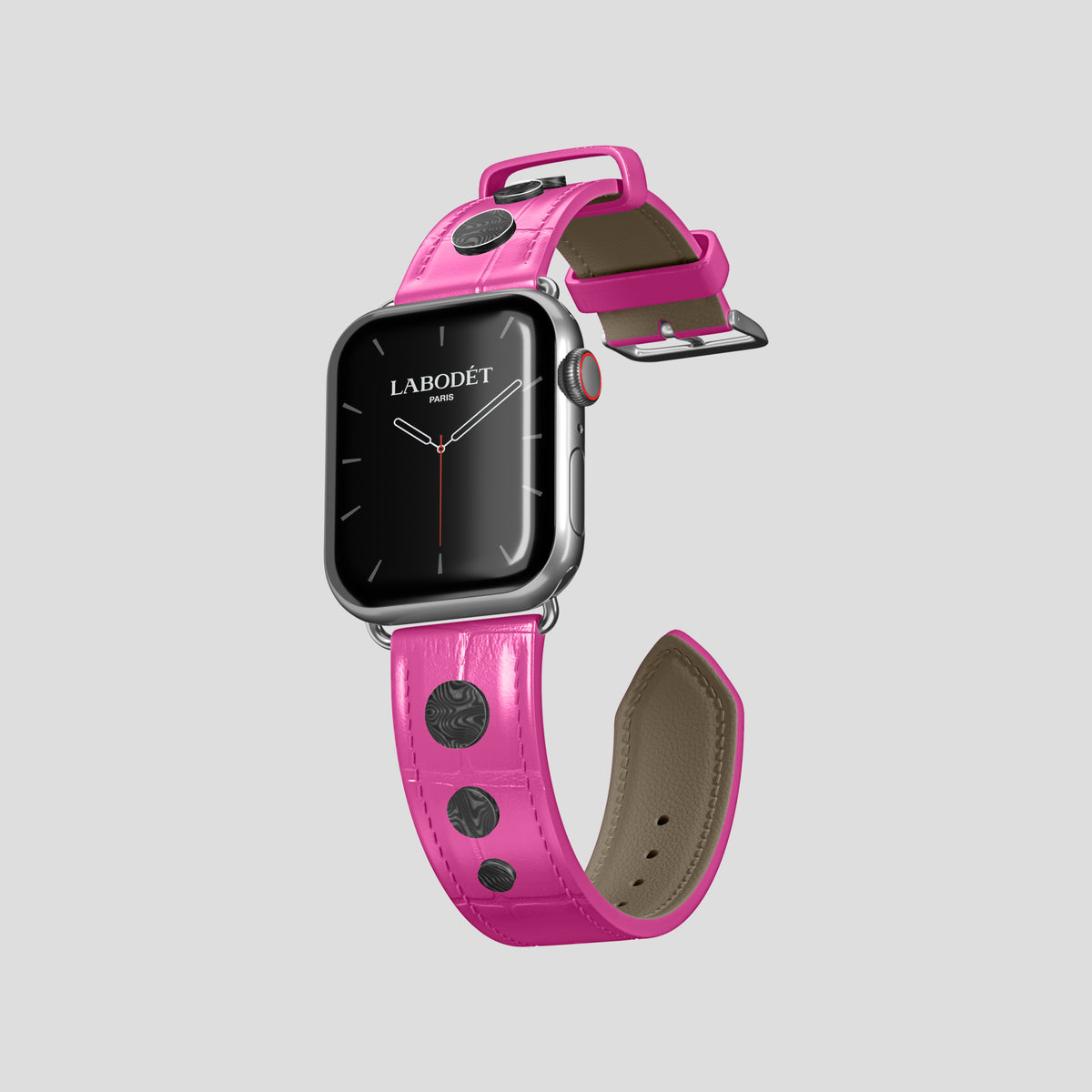 Fuchsia Classic Strap For Apple Watch 42mm In Alligator with Steel Metal -1 | Fuchsia-Steel