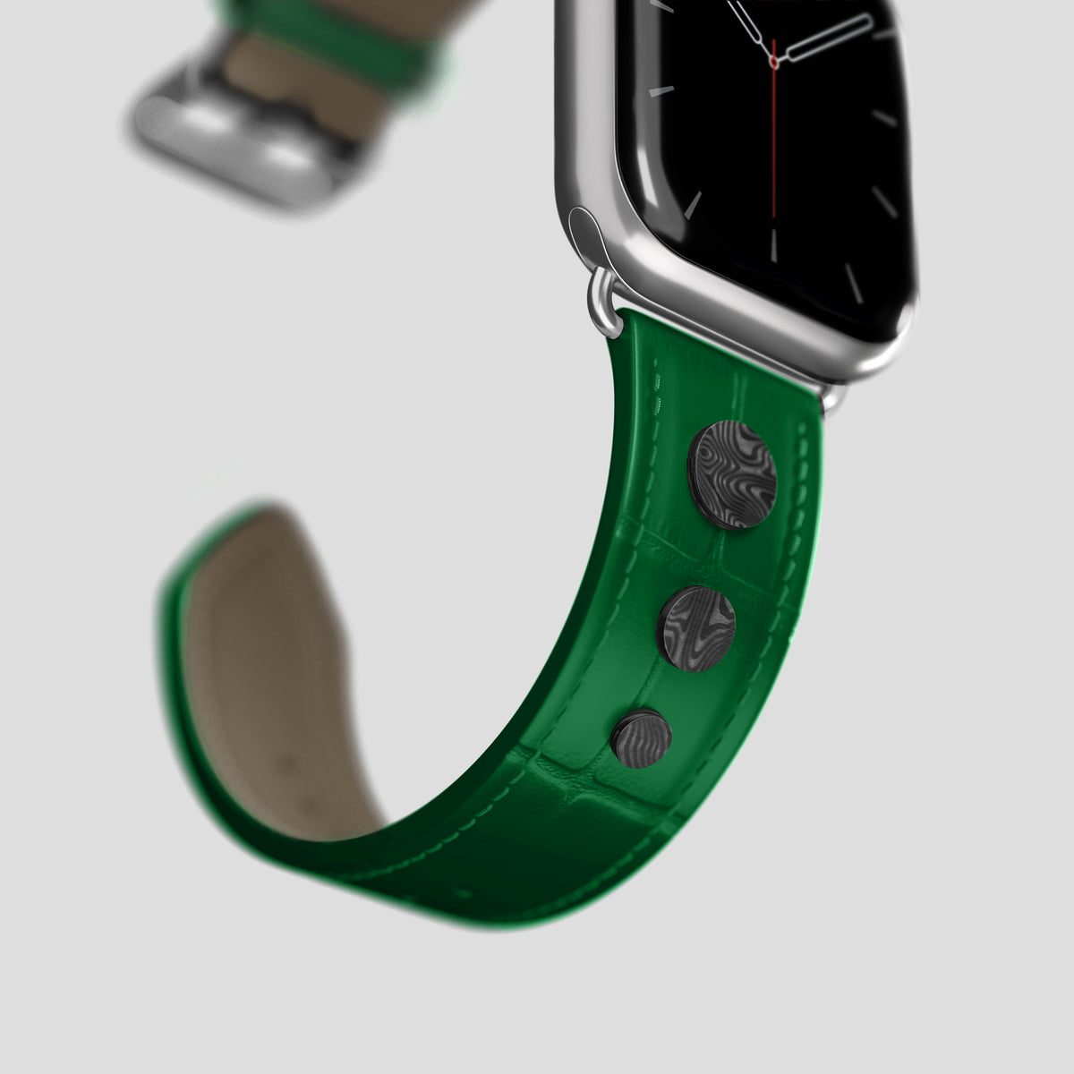 Forest-Green Classic Strap For Apple Watch 42mm In Alligator with Steel Metal -4 | Forest-Green-Steel
