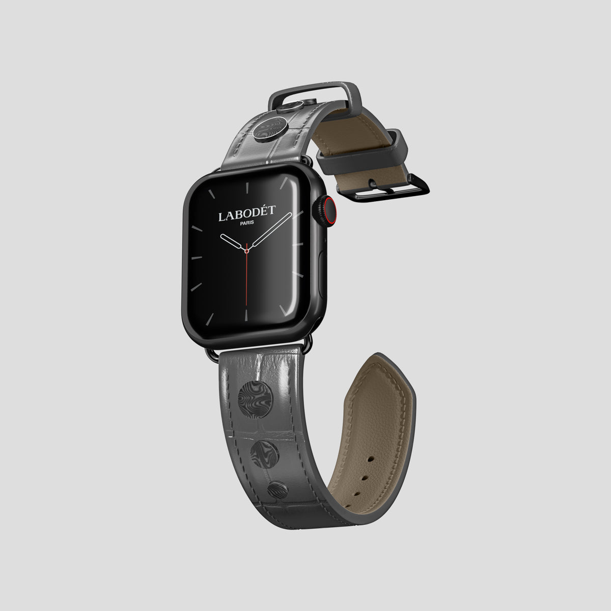 Grey Classic Strap For Apple Watch 42mm In Alligator with Black Metal -1 | Grey-Black