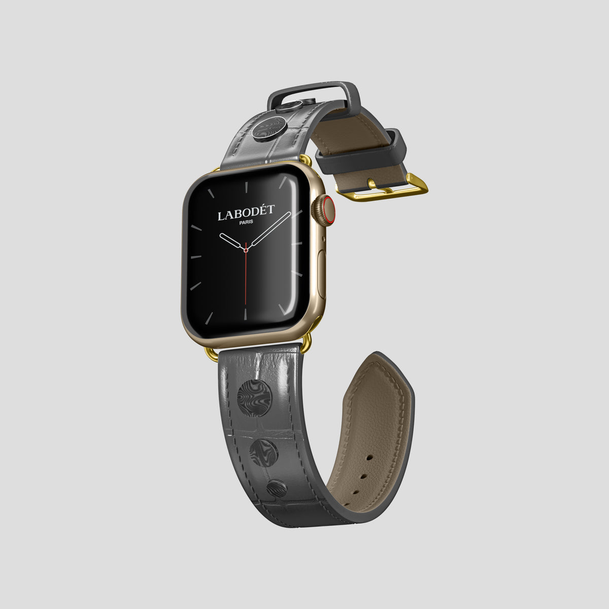 Grey Classic Strap For Apple Watch 42mm In Alligator with Gold Metal -1 | Grey-Gold