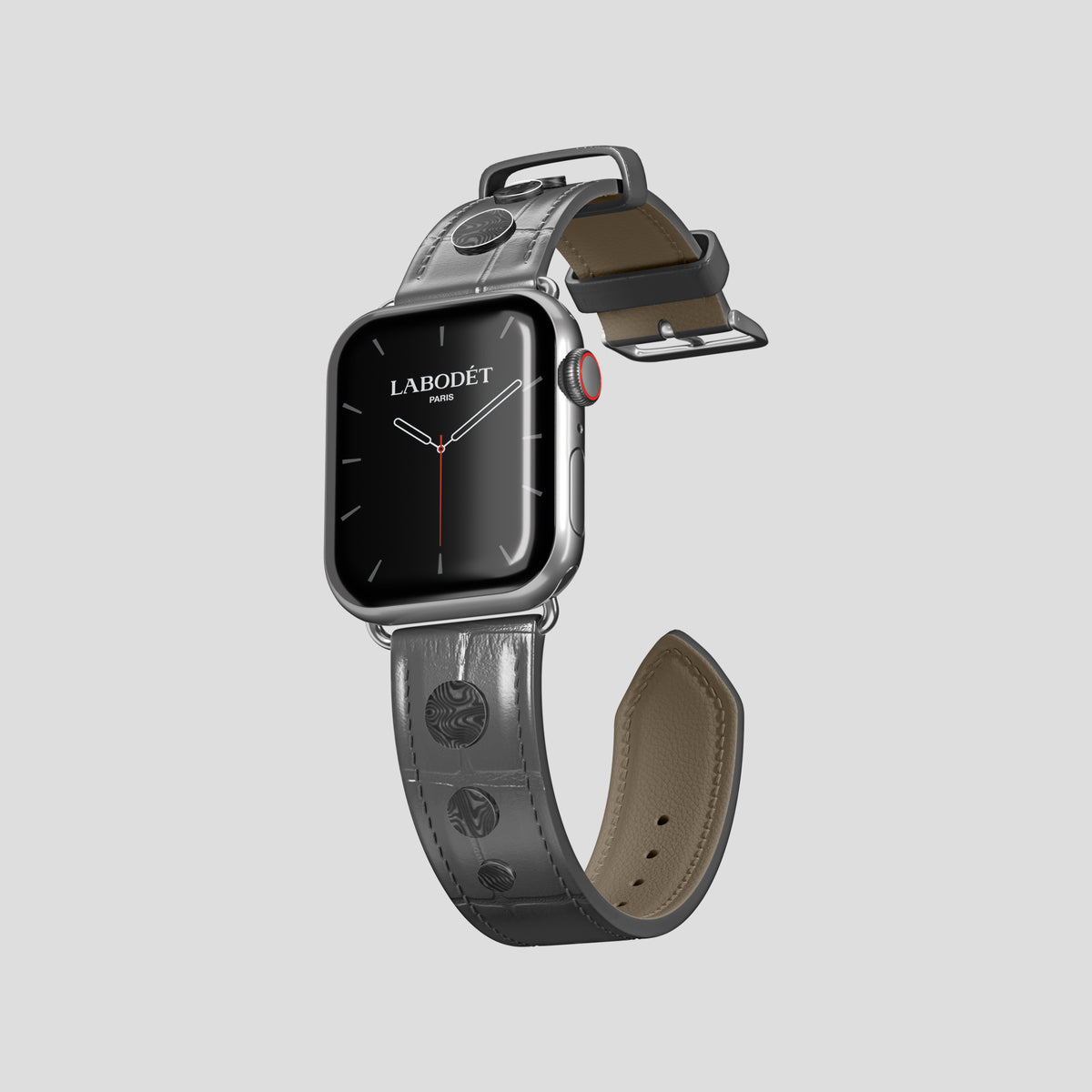 Grey Classic Strap For Apple Watch 42mm In Alligator with Steel Metal -1 | Grey-Steel