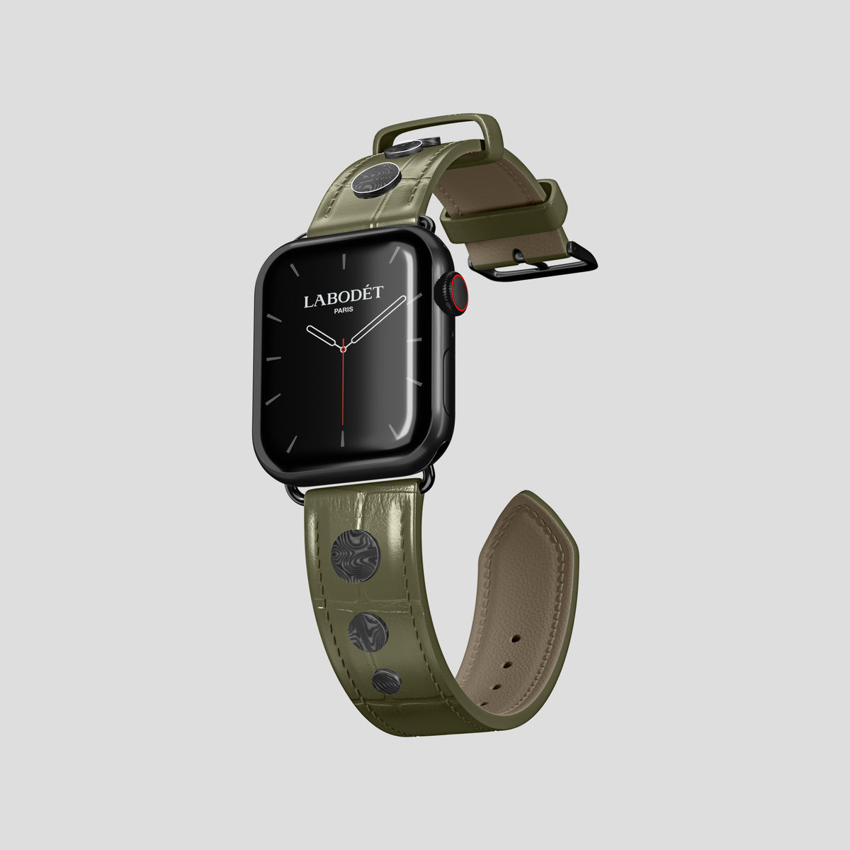 Kaki-Green Classic Strap For Apple Watch 42mm In Alligator with Black Metal -1 | Kaki-Green-Black