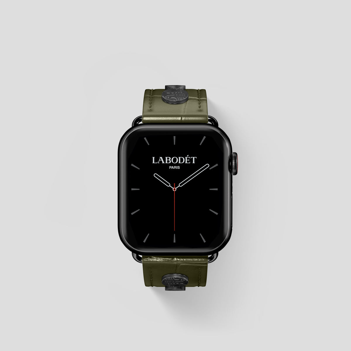 Kaki-Green Classic Strap For Apple Watch 42mm In Alligator with Black Metal -2 | Kaki-Green-Black