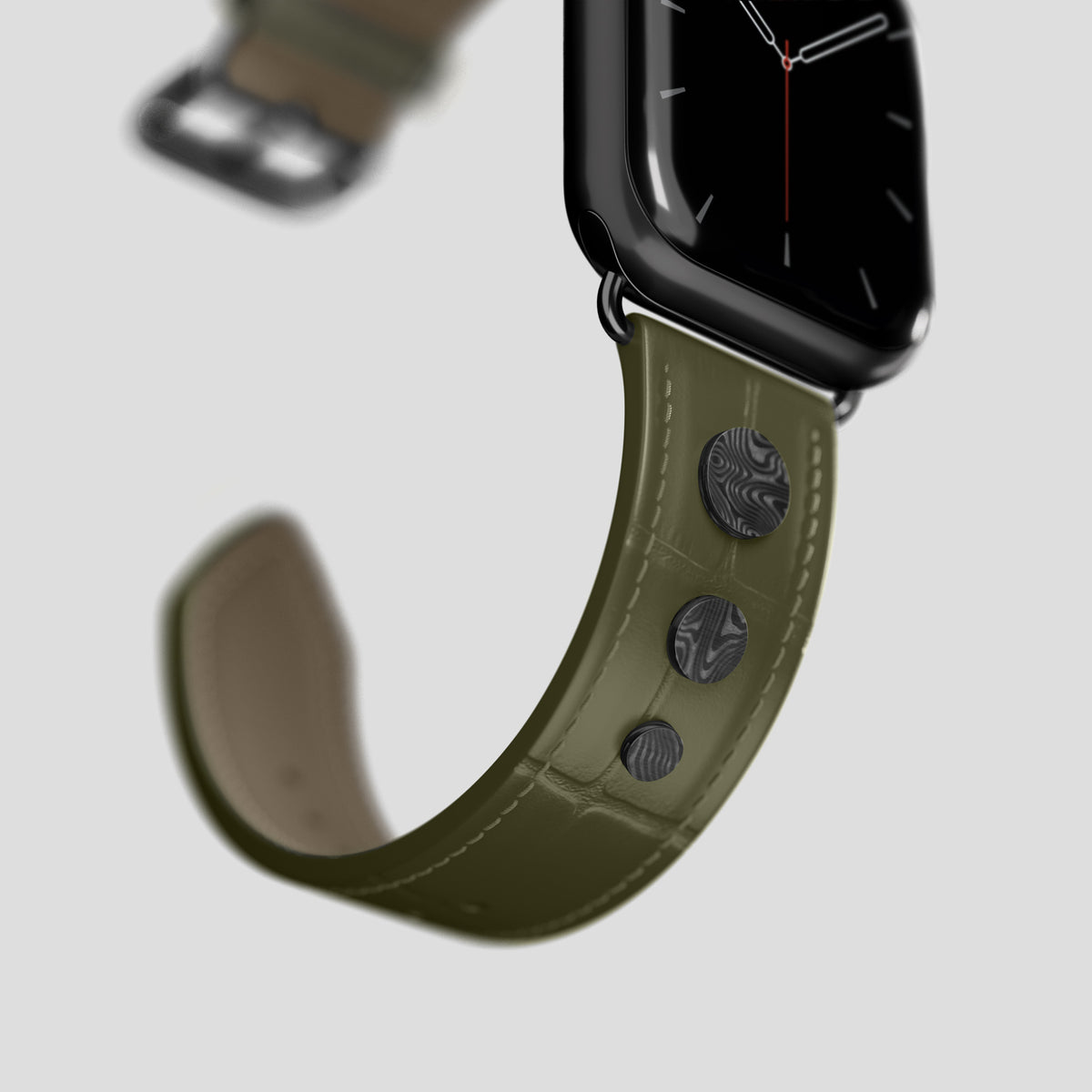 Kaki-Green Classic Strap For Apple Watch 42mm In Alligator with Black Metal -4 | Kaki-Green-Black