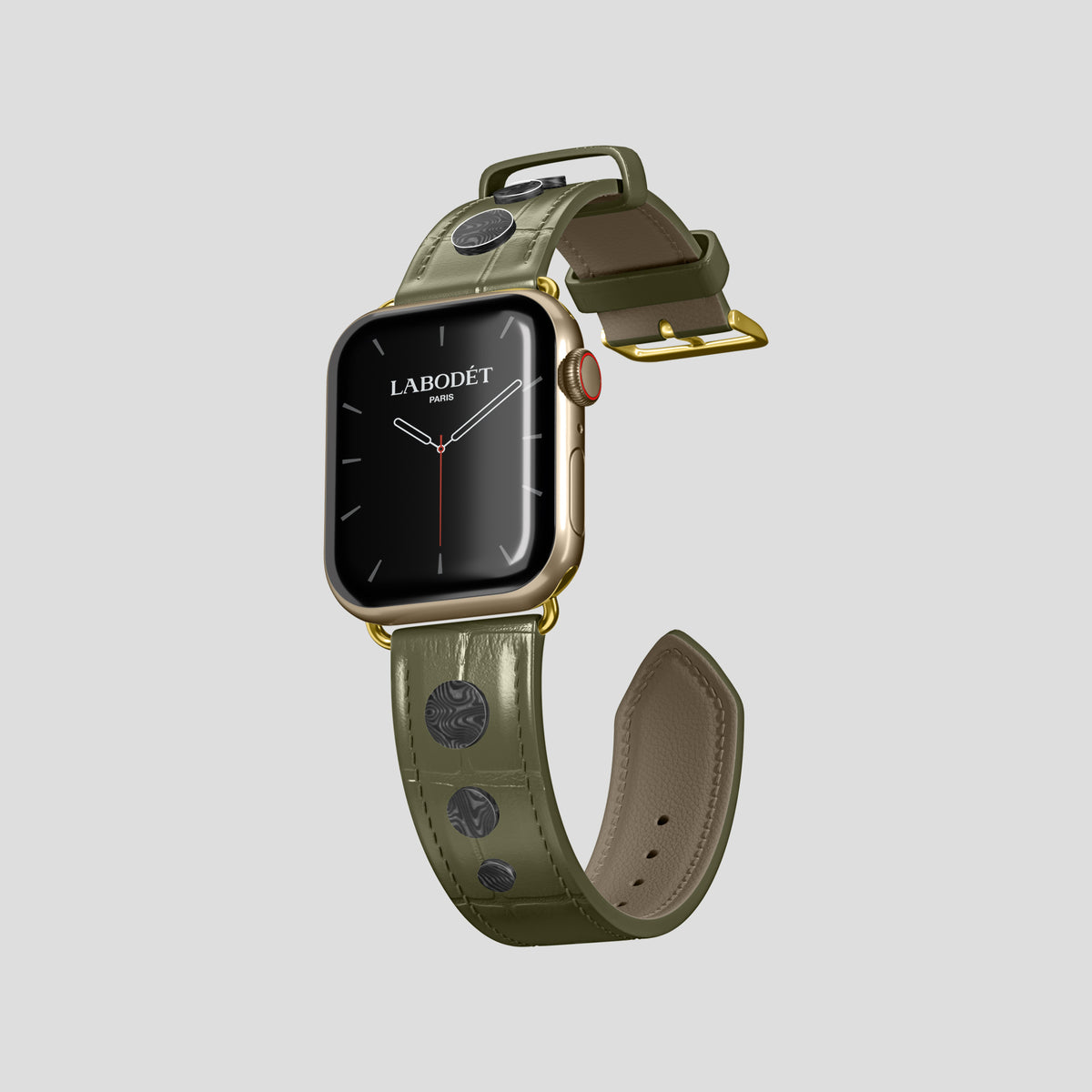 Kaki-Green Classic Strap For Apple Watch 42mm In Alligator with Gold Metal -1 | Kaki-Green-Gold