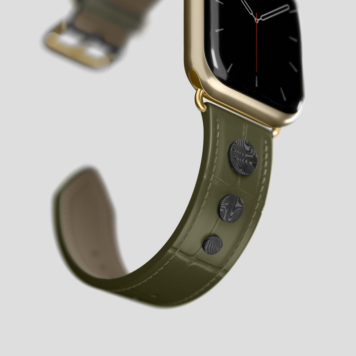 Kaki-Green Classic Strap For Apple Watch 42mm In Alligator with Gold Metal -4 | Kaki-Green-Gold