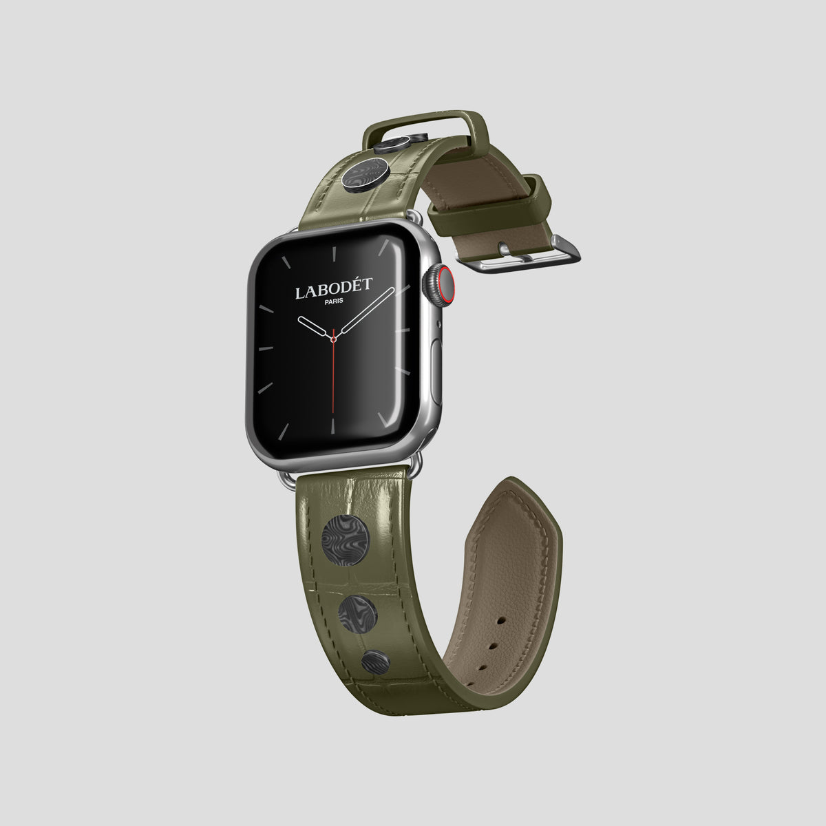 Kaki-Green Classic Strap For Apple Watch 42mm In Alligator with Steel Metal -1 | Kaki-Green-Steel