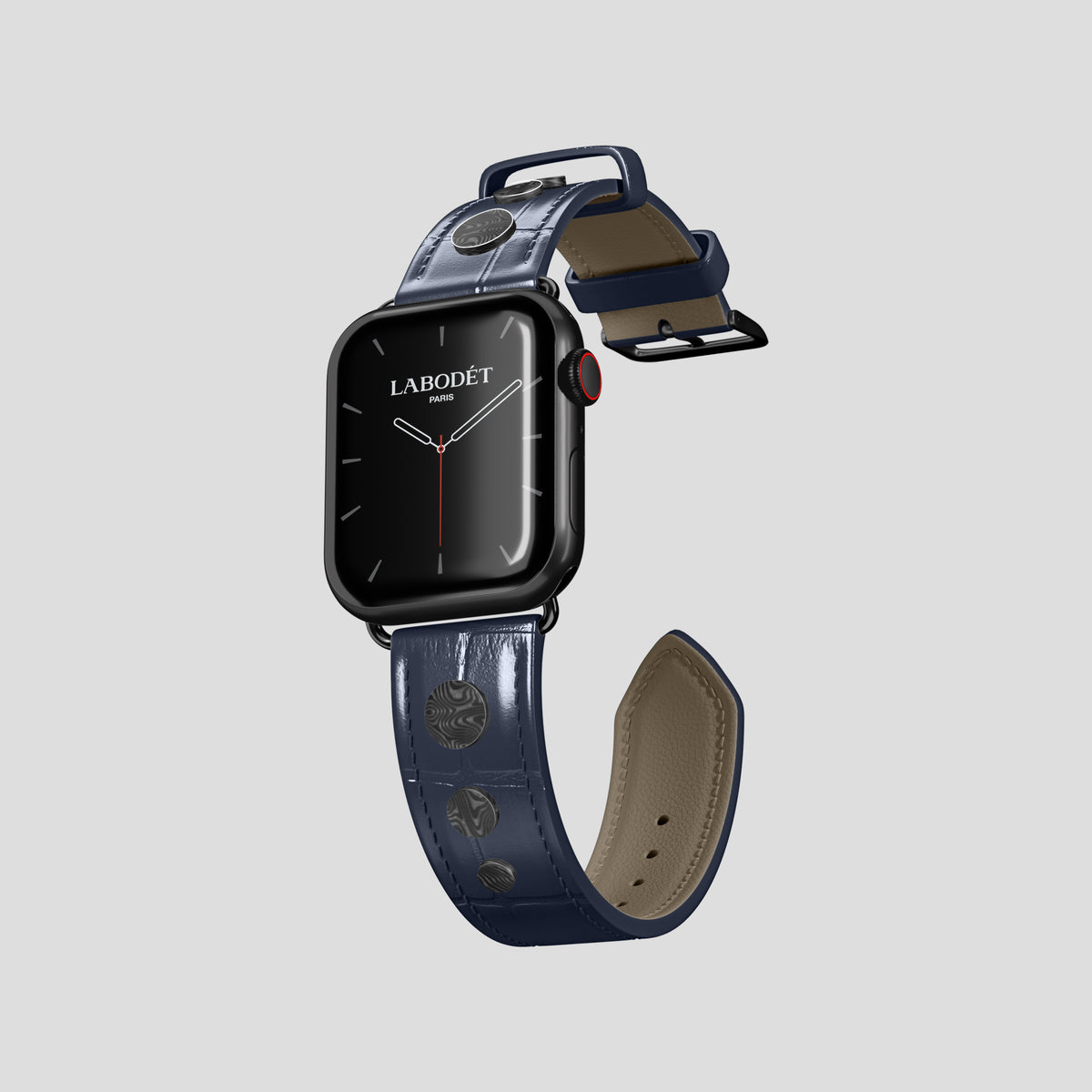 Navy Blue Classic Strap For Apple Watch 42mm In Alligator with Black Metal -1 | Navy-Blue-Black