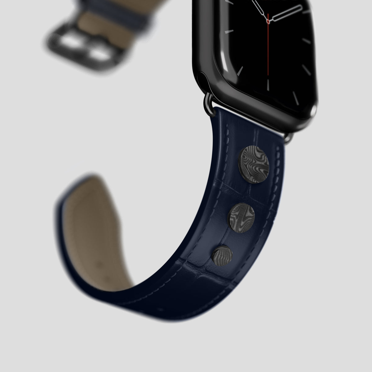 Navy Blue Classic Strap For Apple Watch 42mm In Alligator with Black Metal -4 | Navy-Blue-Black