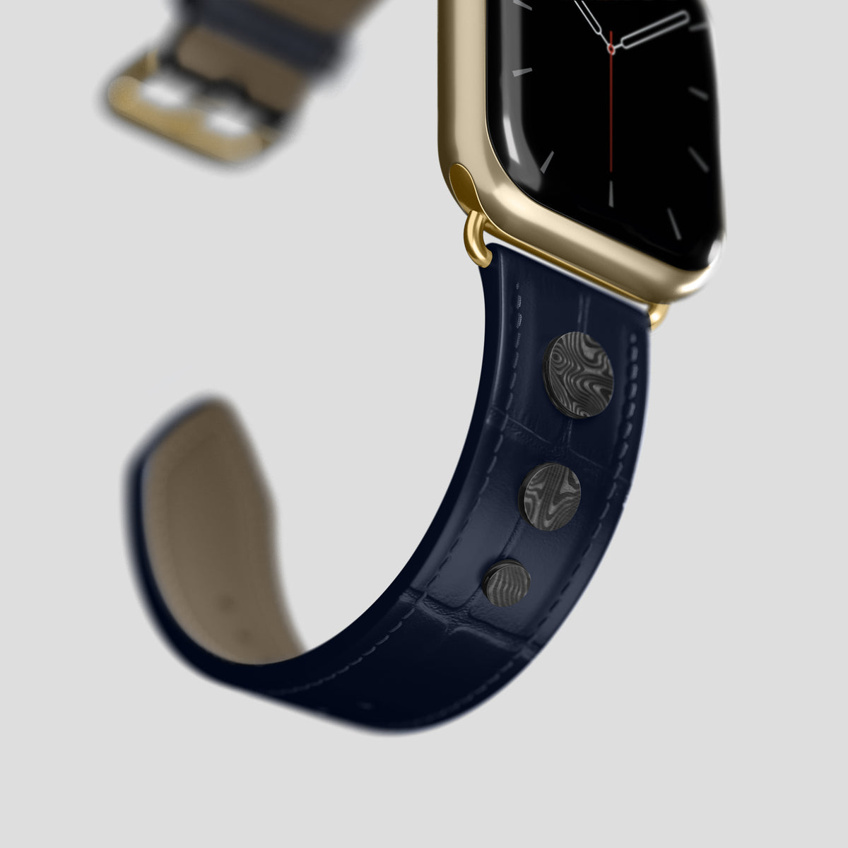 Navy Blue Classic Strap For Apple Watch 42mm In Alligator with Gold Metal -4 | Navy-Blue-Gold