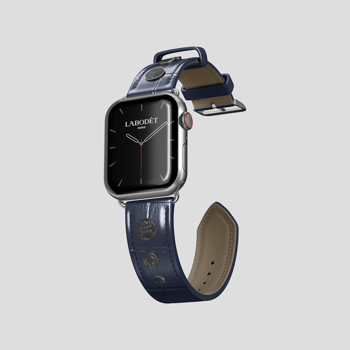 Navy Blue Classic Strap For Apple Watch 42mm In Alligator with Steel Metal -1 | Navy-Blue-Steel