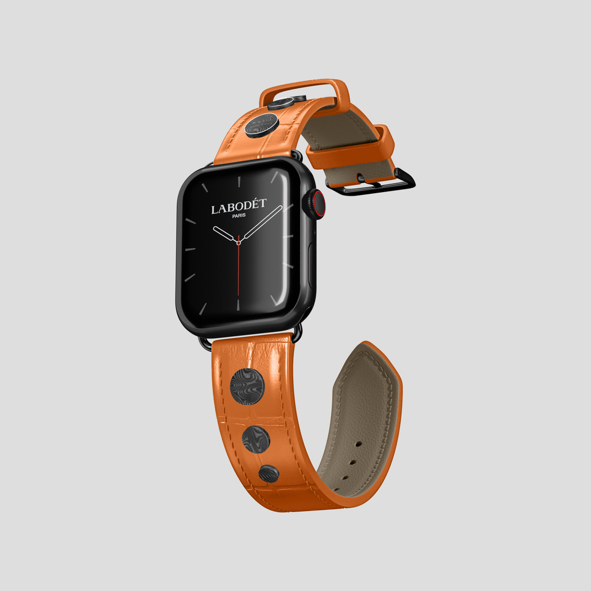 Orange Classic Strap For Apple Watch 42mm In Alligator with Black Metal -1 | Orange-Black
