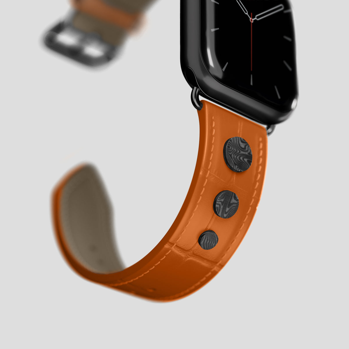 Orange Classic Strap For Apple Watch 42mm In Alligator with Black Metal -4 | Orange-Black