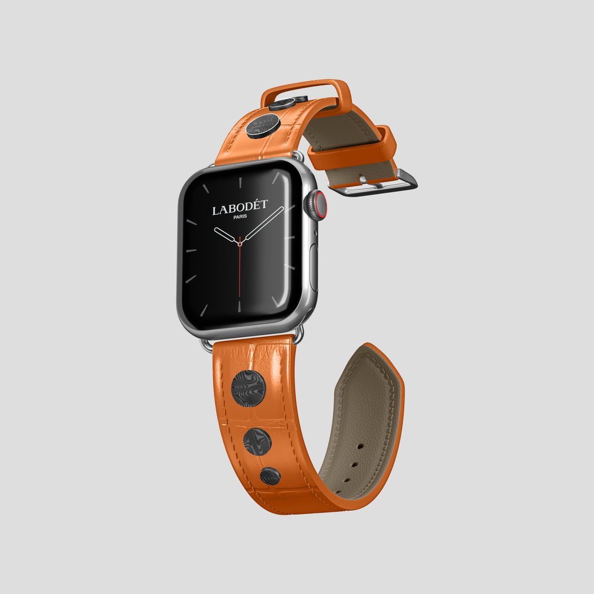 Orange Classic Strap For Apple Watch 42mm In Alligator with Steel Metal -1 | Orange-Steel