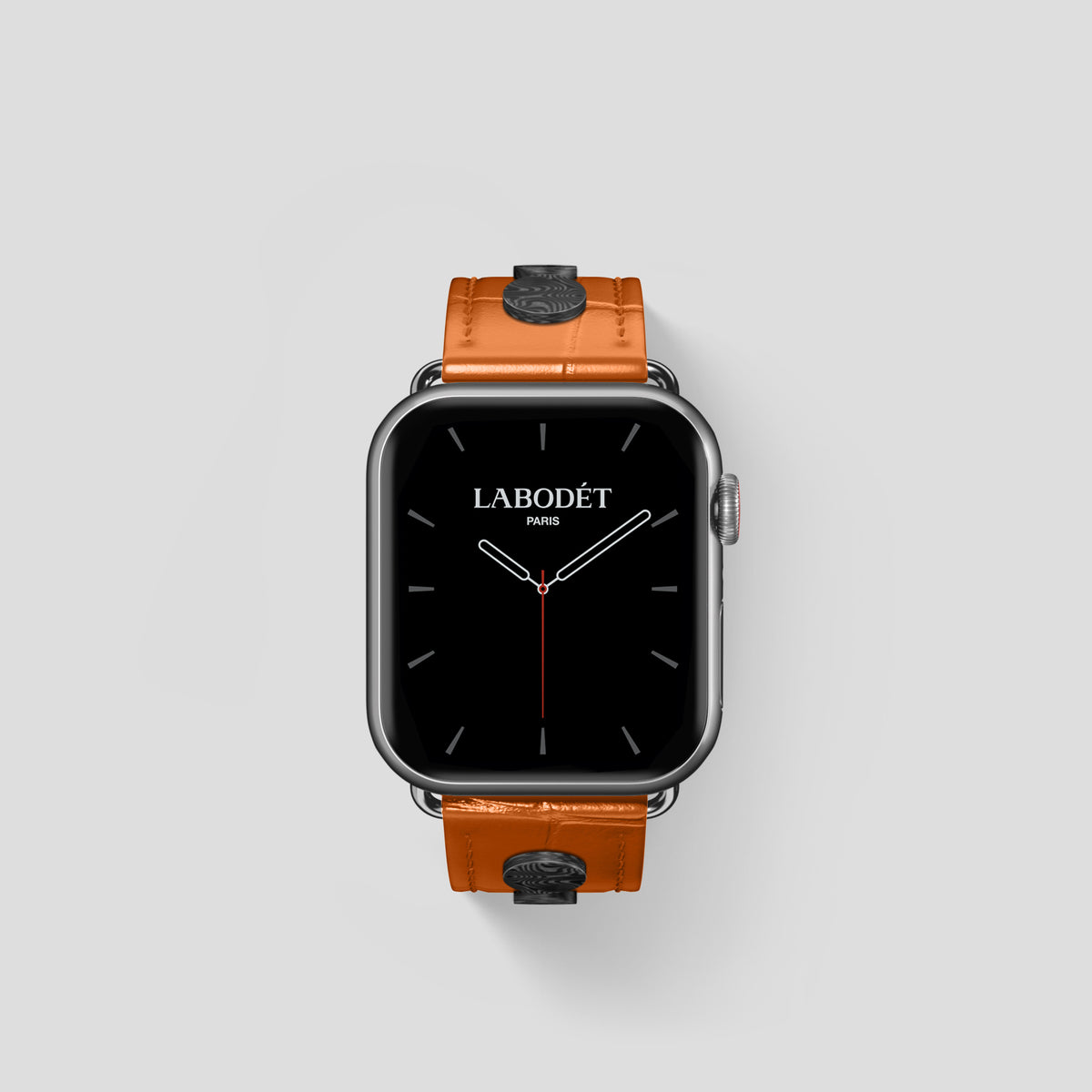 Orange Classic Strap For Apple Watch 42mm In Alligator with Steel Metal -2 | Orange-Steel