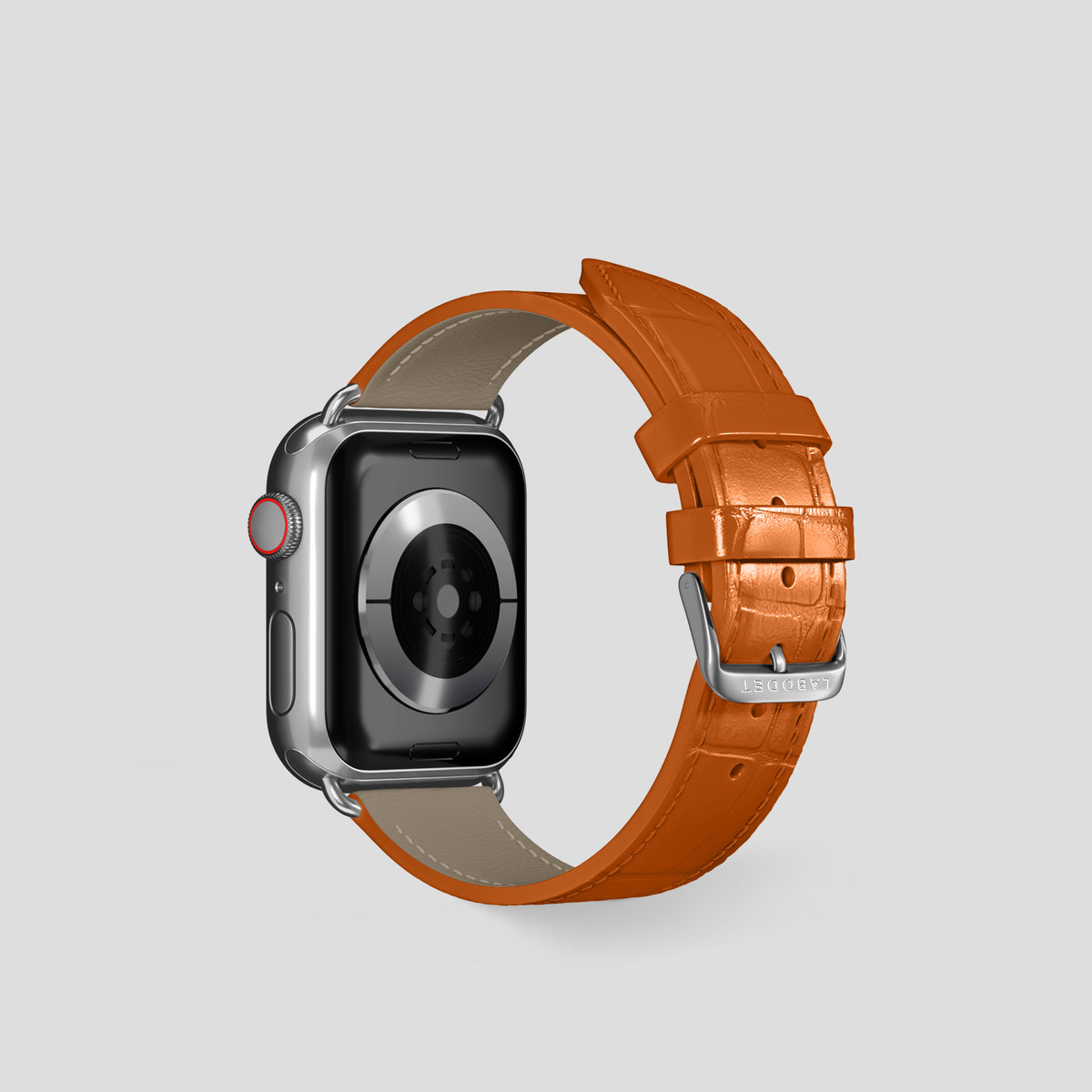 Orange Classic Strap For Apple Watch 42mm In Alligator with Steel Metal -3 | Orange-Steel
