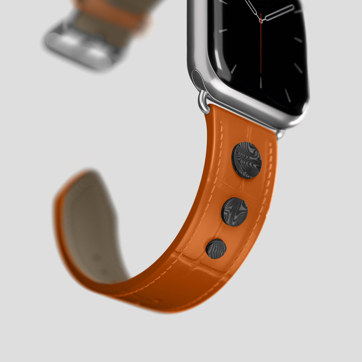 Orange Classic Strap For Apple Watch 42mm In Alligator with Steel Metal -4 | Orange-Steel