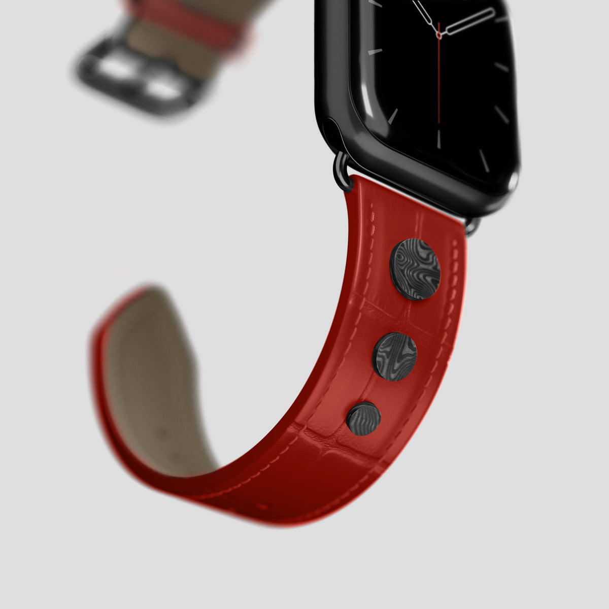 Red Classic Strap For Apple Watch 42mm In Alligator with Black Metal -4 | Red-Black