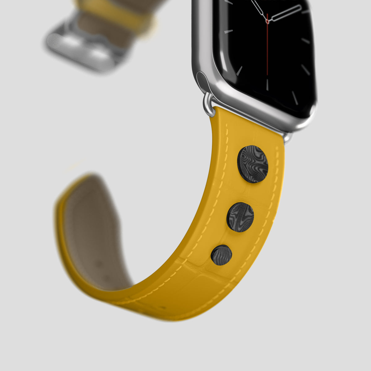 Yellow Classic Strap For Apple Watch 42mm In Alligator with Steel Metal -4 | Yellow-Steel