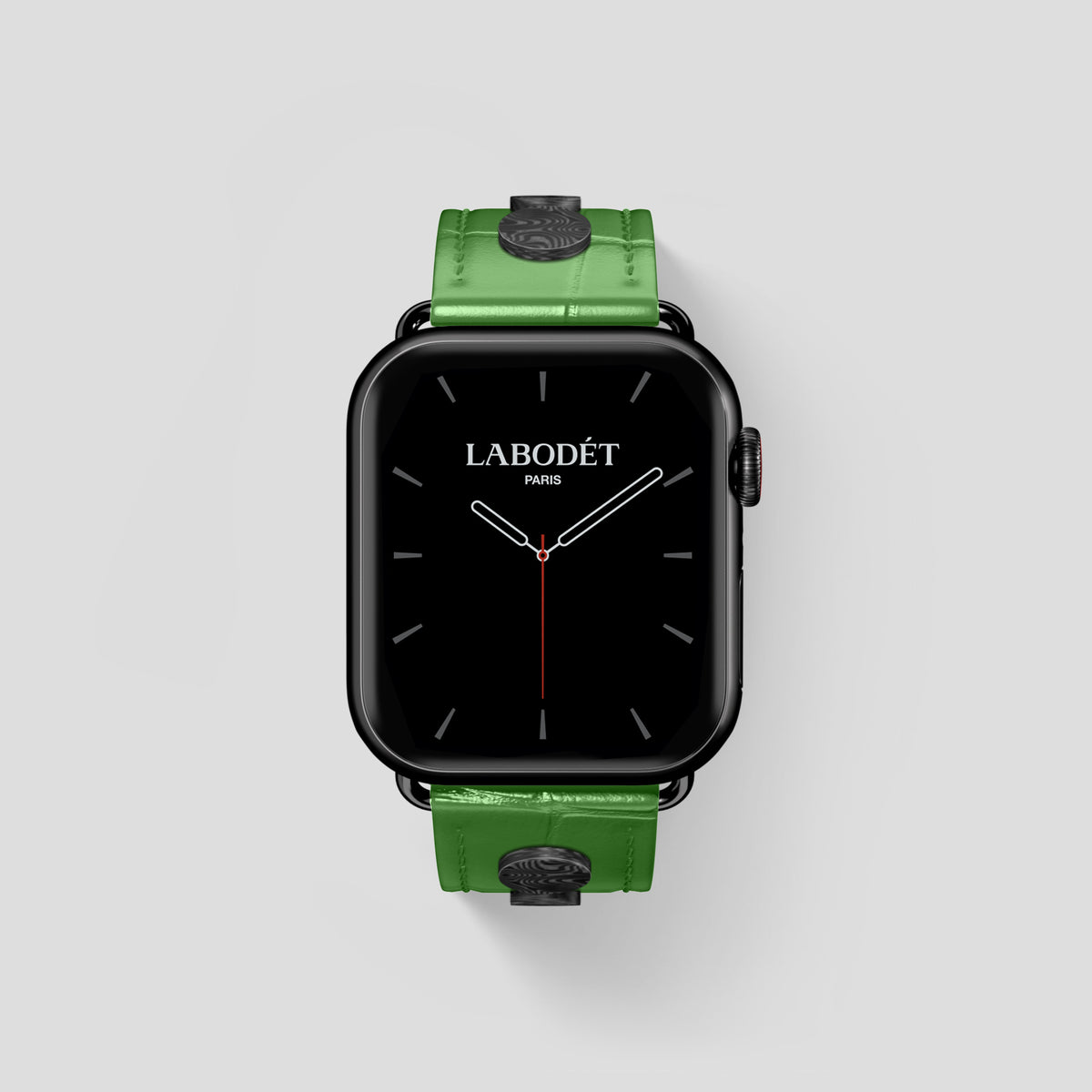 Apple-Green Classic Strap For Apple Watch 46mm In Alligator with Black Metal -2 | Apple-Green-Black