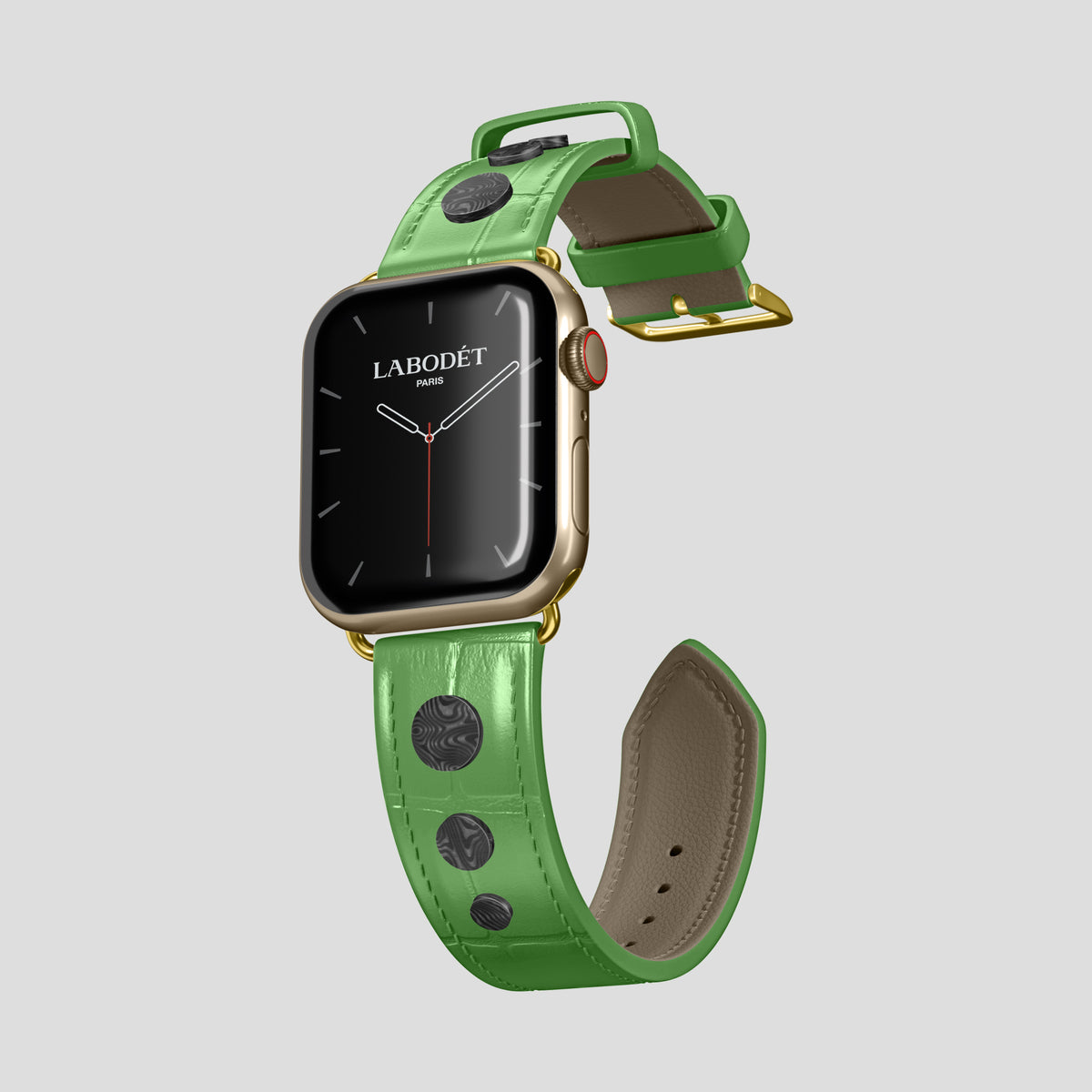 Apple-Green Classic Strap For Apple Watch 46mm In Alligator with Gold Metal -1 | Apple-Green-Gold