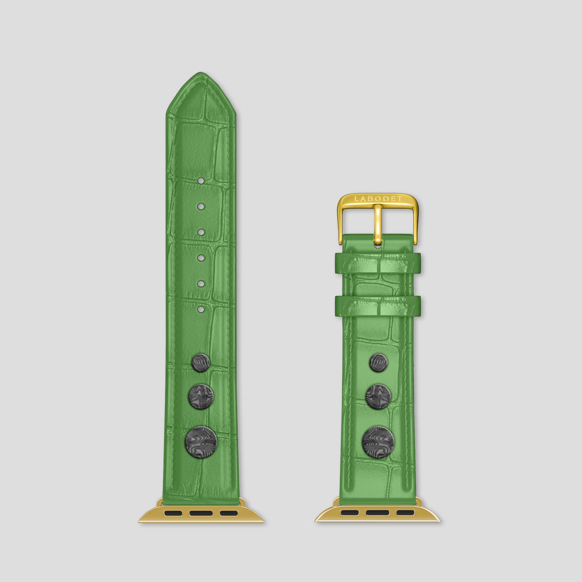 Apple-Green Classic Strap For Apple Watch 46mm In Alligator with Gold Metal -5 | Apple-Green-Gold