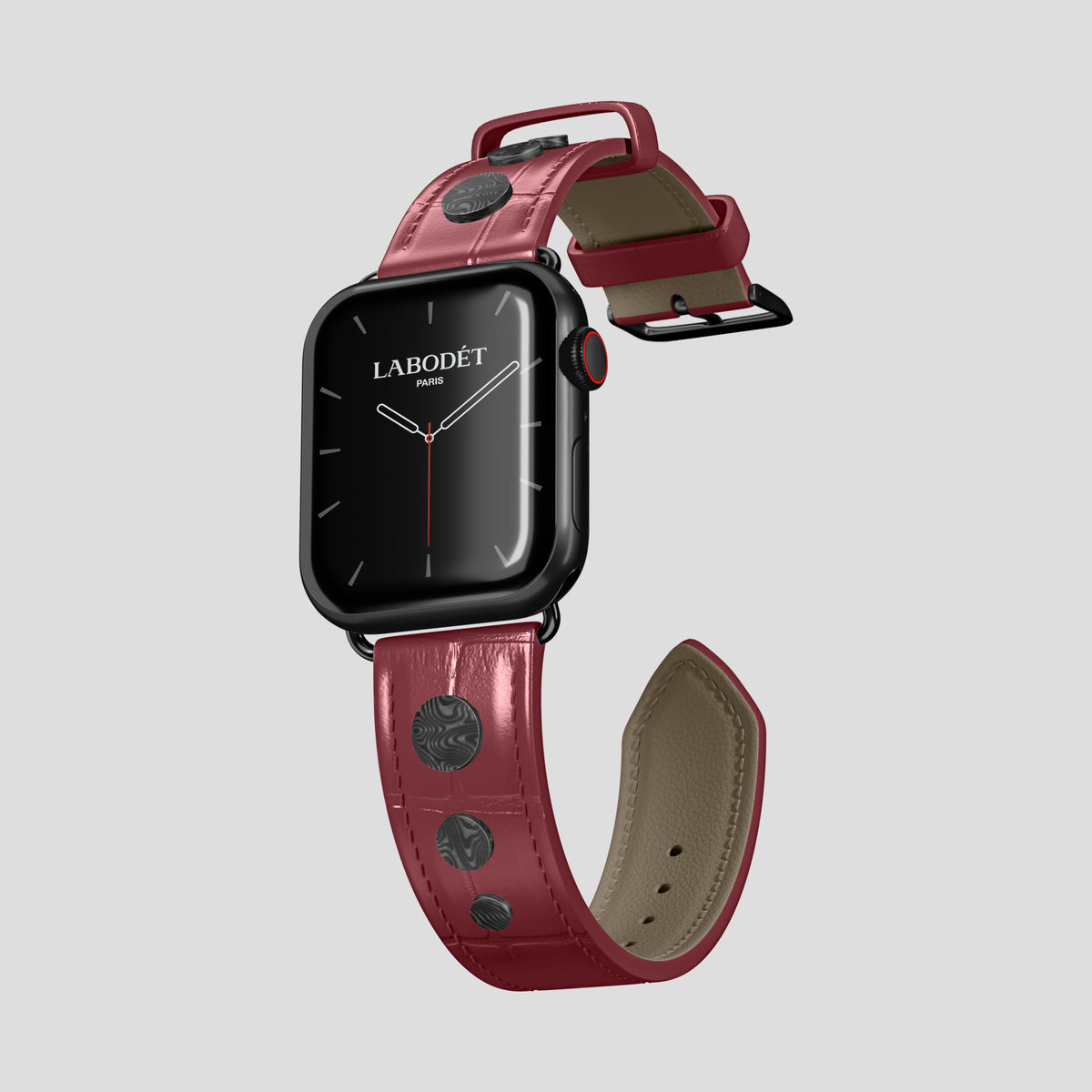 Burgundy Classic Strap For Apple Watch 46mm In Alligator with Black Metal -1 | Burgundy-Black