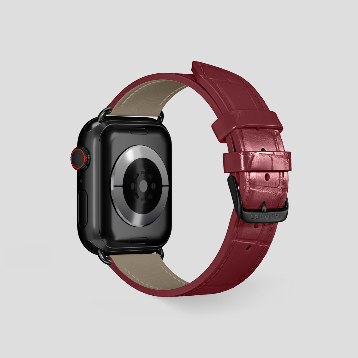 Burgundy Classic Strap For Apple Watch 46mm In Alligator with Black Metal -3 | Burgundy-Black