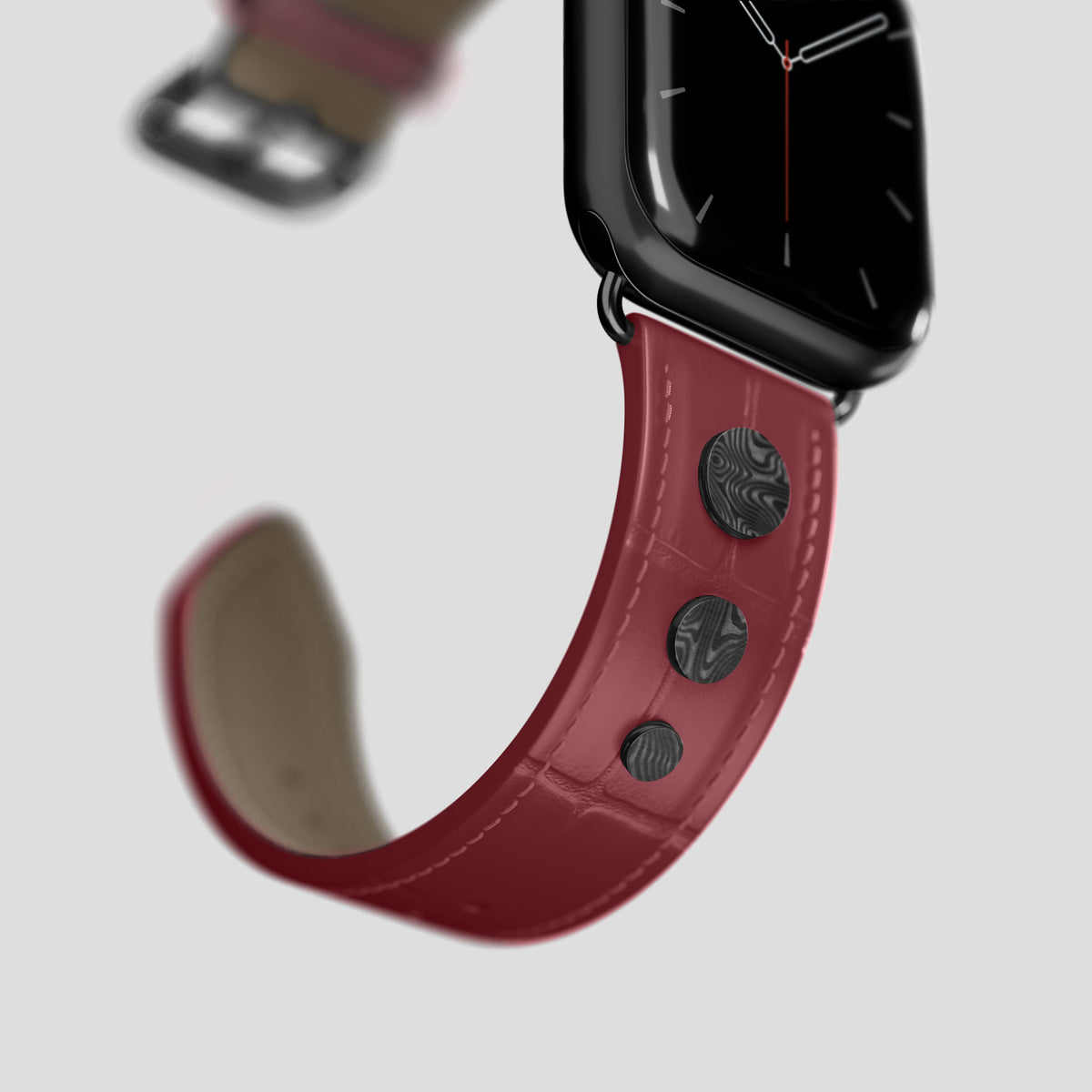 Burgundy Classic Strap For Apple Watch 46mm In Alligator with Black Metal -4 | Burgundy-Black