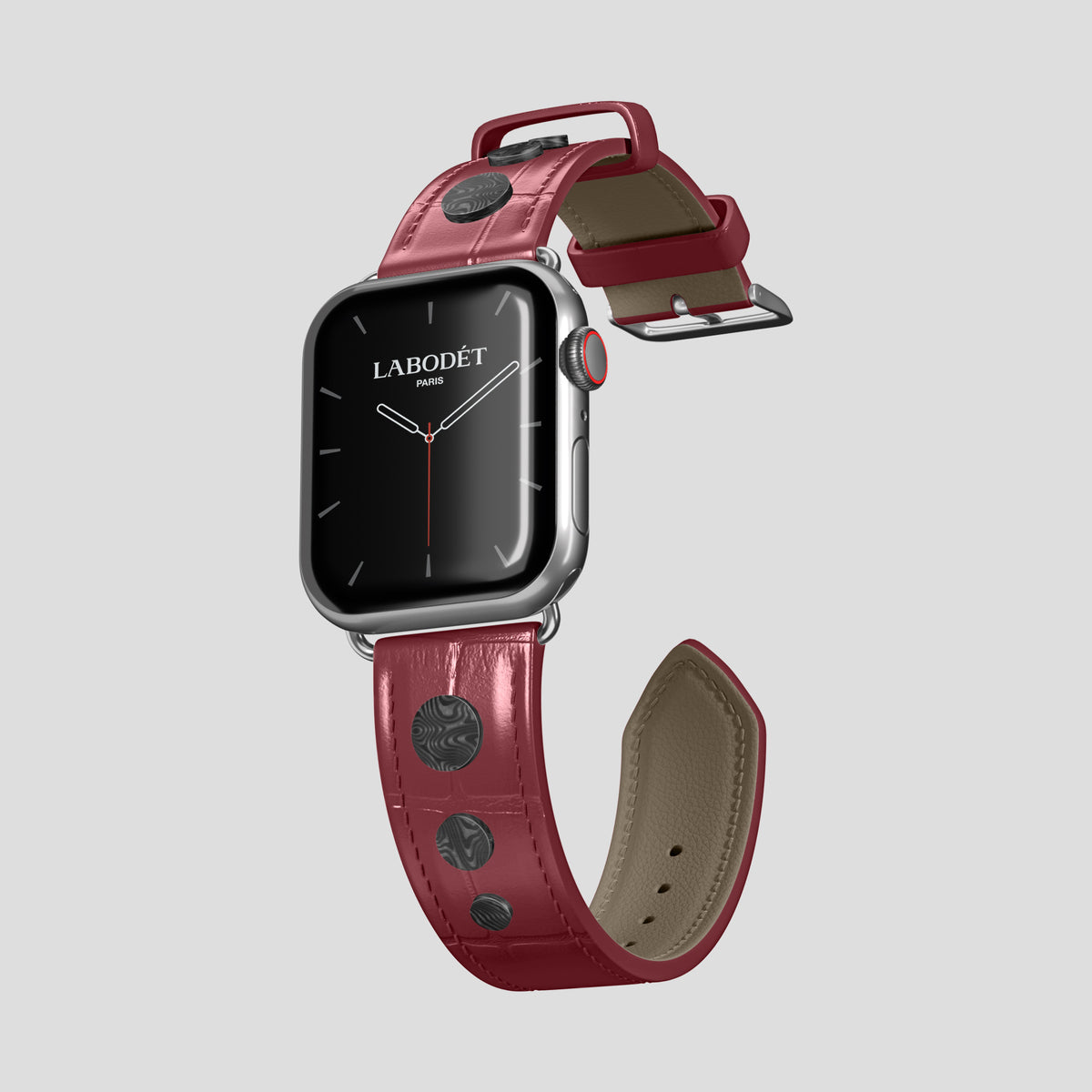 Burgundy Classic Strap For Apple Watch 46mm In Alligator with Steel Metal -1 | Burgundy-Steel