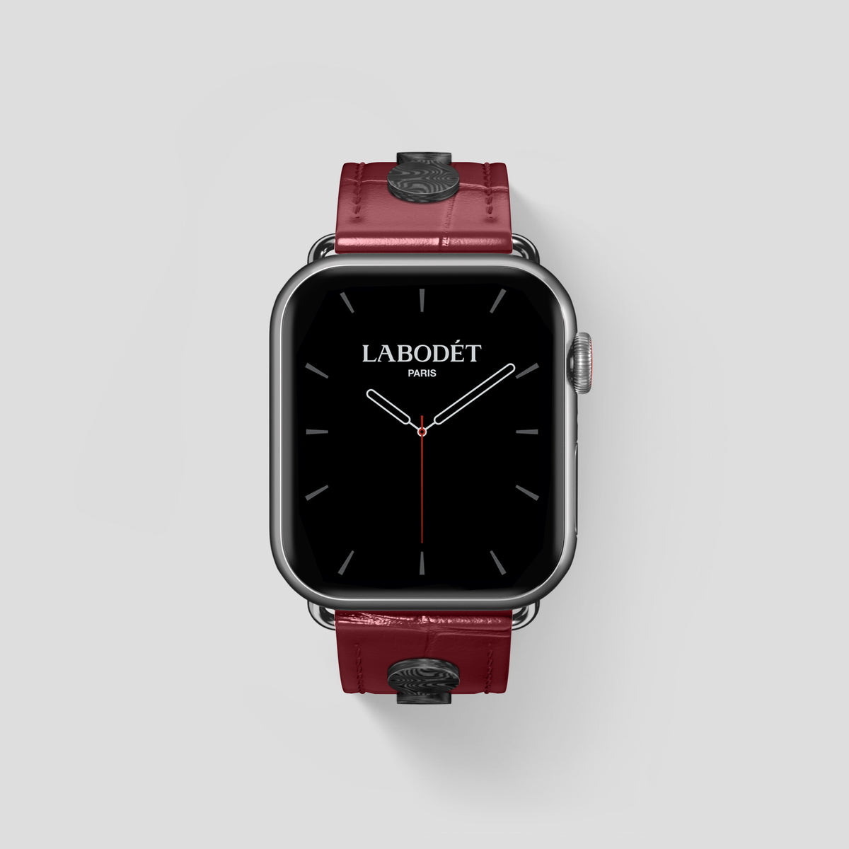 Burgundy Classic Strap For Apple Watch 46mm In Alligator with Steel Metal -2 | Burgundy-Steel