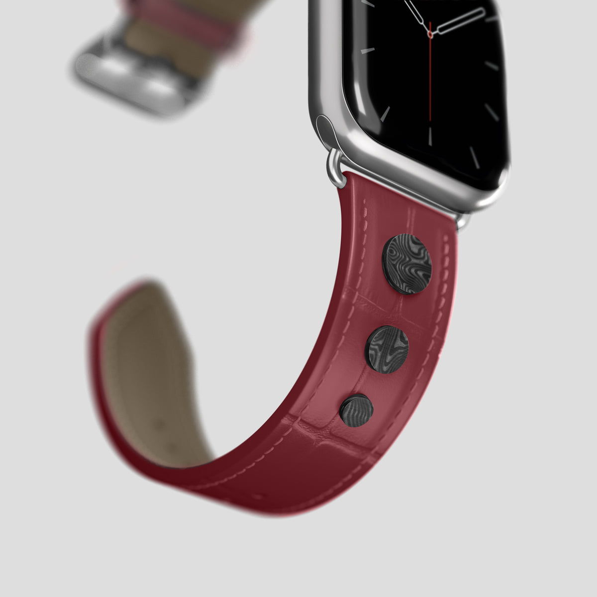 Burgundy Classic Strap For Apple Watch 46mm In Alligator with Steel Metal -4 | Burgundy-Steel